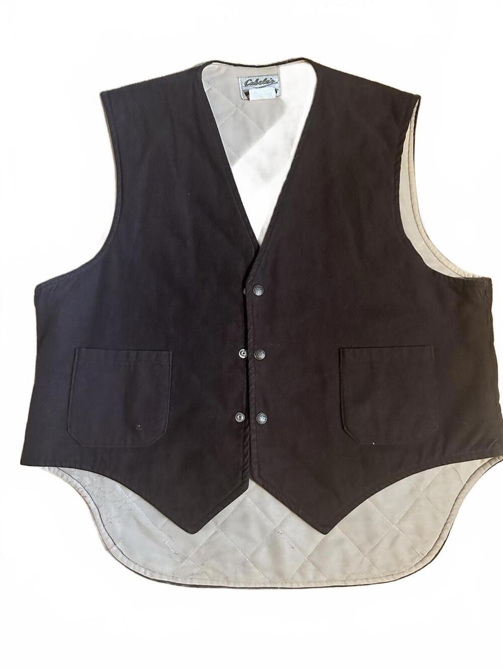 Vintage 80's Cabelas Men’s Fleece Quilted hunting cabincore vest brown rugged XL